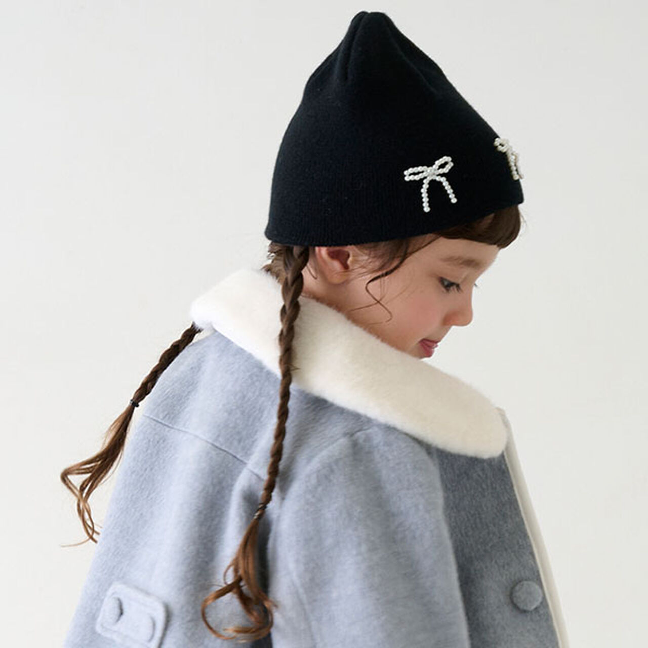 Knit Cap with Pearl Ribbon,Black, large image number 1