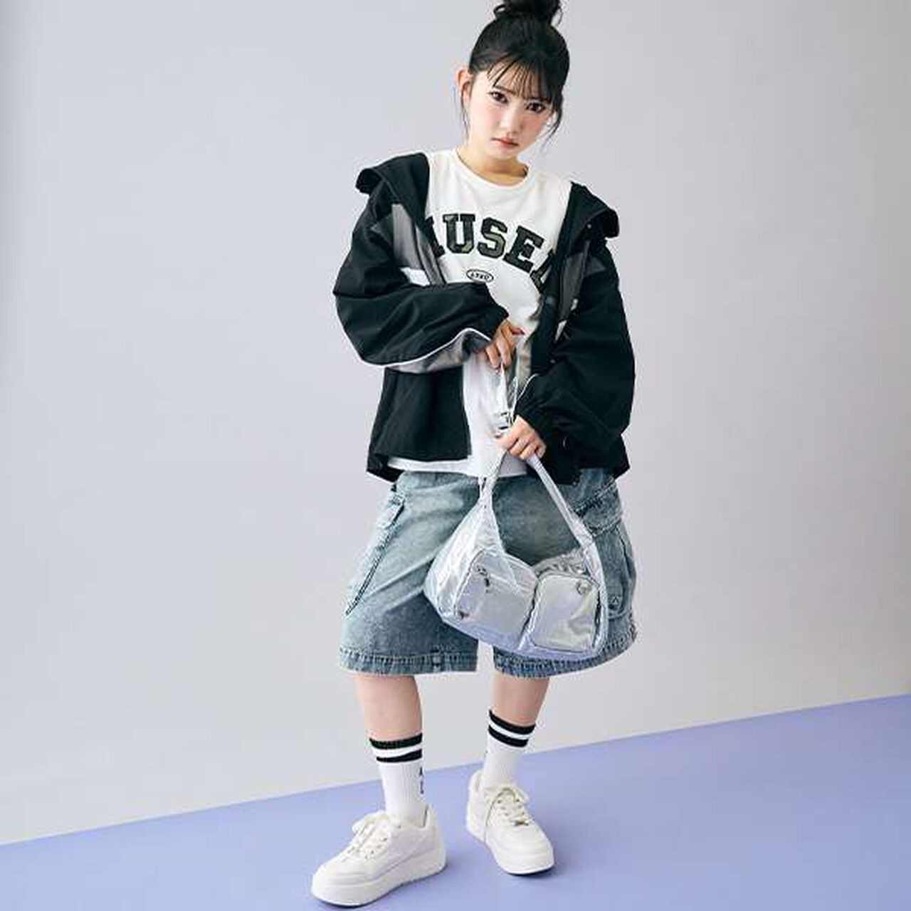 Half Denim Cargo Pants,Blue, large image number 2