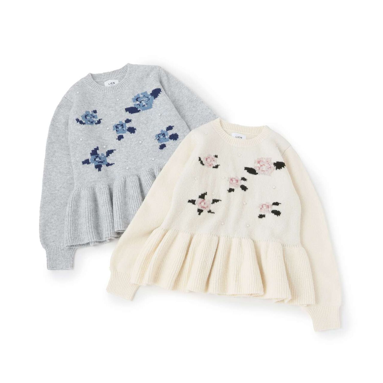 Fluffy and Soft Floral Pearl Knitwear,Ivory, large image number 6