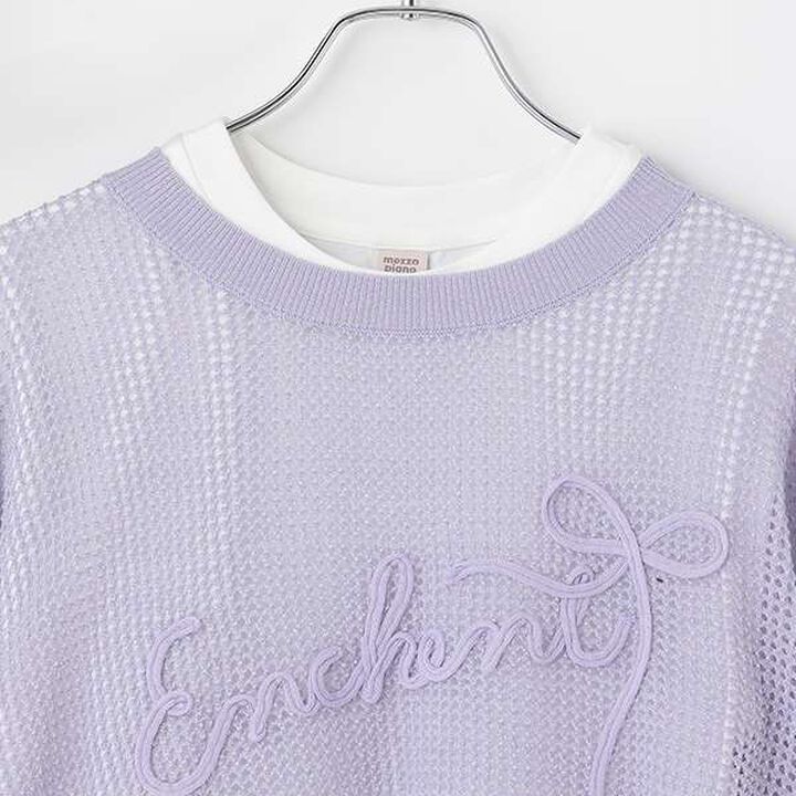 [Cool Touch] Lame Mesh Knit & Peplum T-Shirt Set,Ivory, medium image number 3