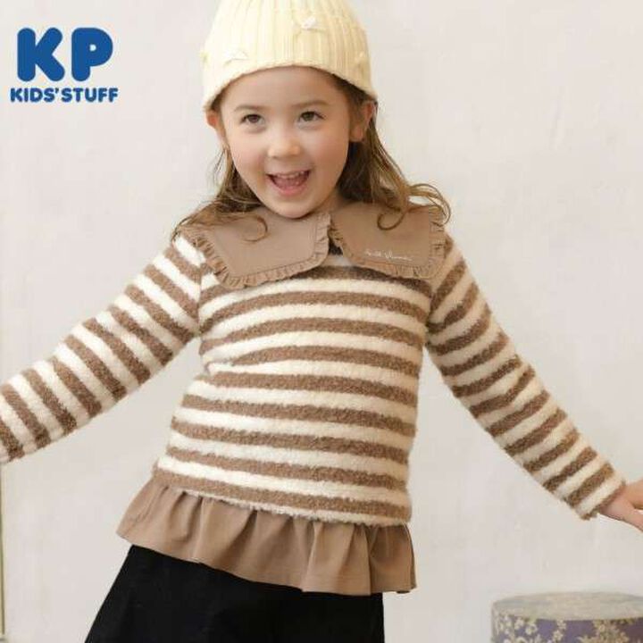 KP Collar Stripe Tunic [110-140],Brown, medium image number 0