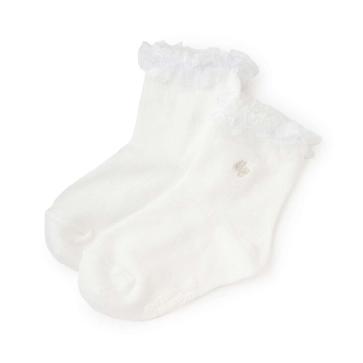 Frill Logo Embroidery Socks [Made in Japan],White, medium image number 0