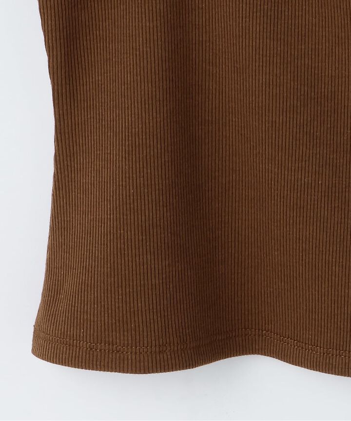 Lace-Up Ribbed Short-Sleeve T-Shirt,Brown, medium image number 5