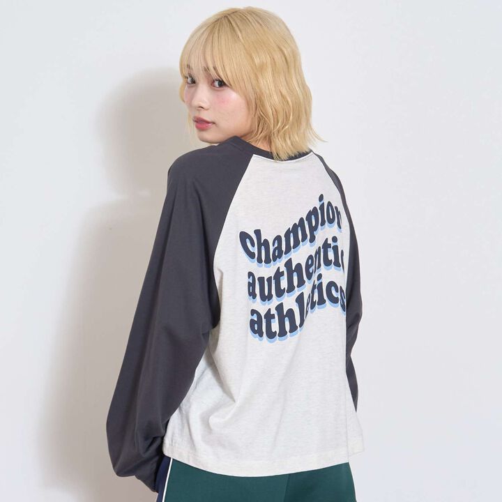 [Champion] 100% Cotton Raglan Long Sleeve T-Shirt,Green, medium image number 5