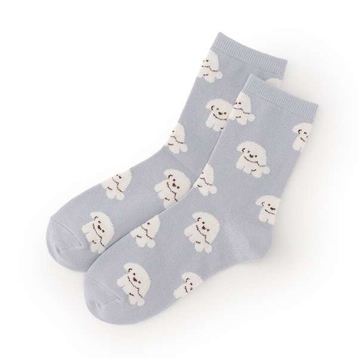 Puppy Pattern Crew Socks,Sax blue, medium image number 0