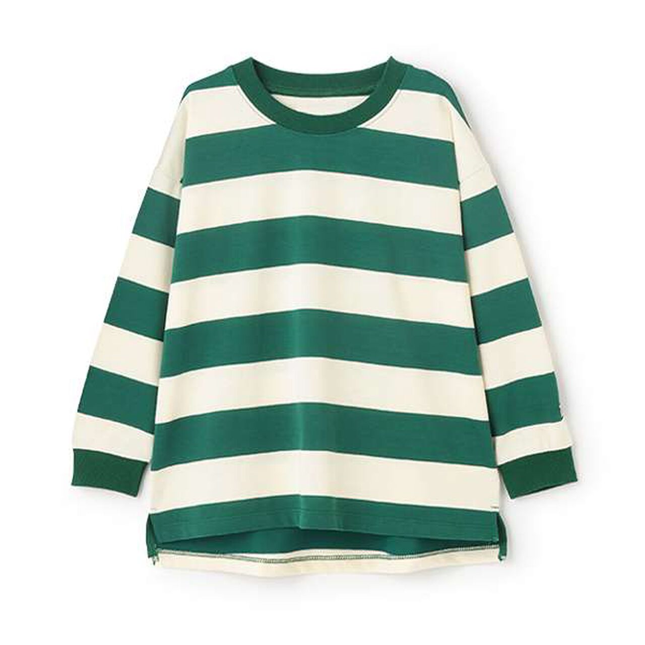 [365D.] Wide Stripe Pattern Long Sleeve T-Shirt with Ribbed Sleeves,Blue, large image number 13