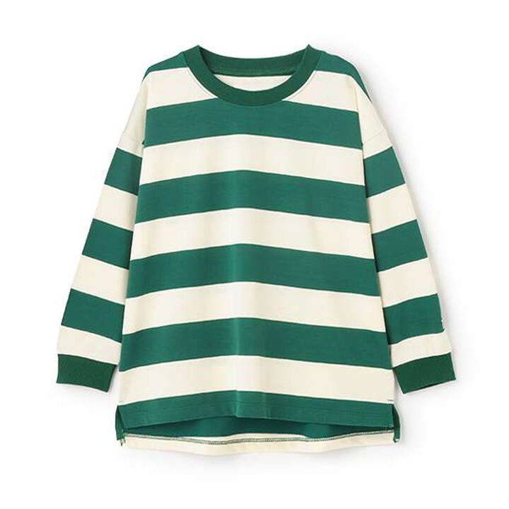 [365D.] Wide Stripe Pattern Long Sleeve T-Shirt with Ribbed Sleeves,Blue, medium image number 13