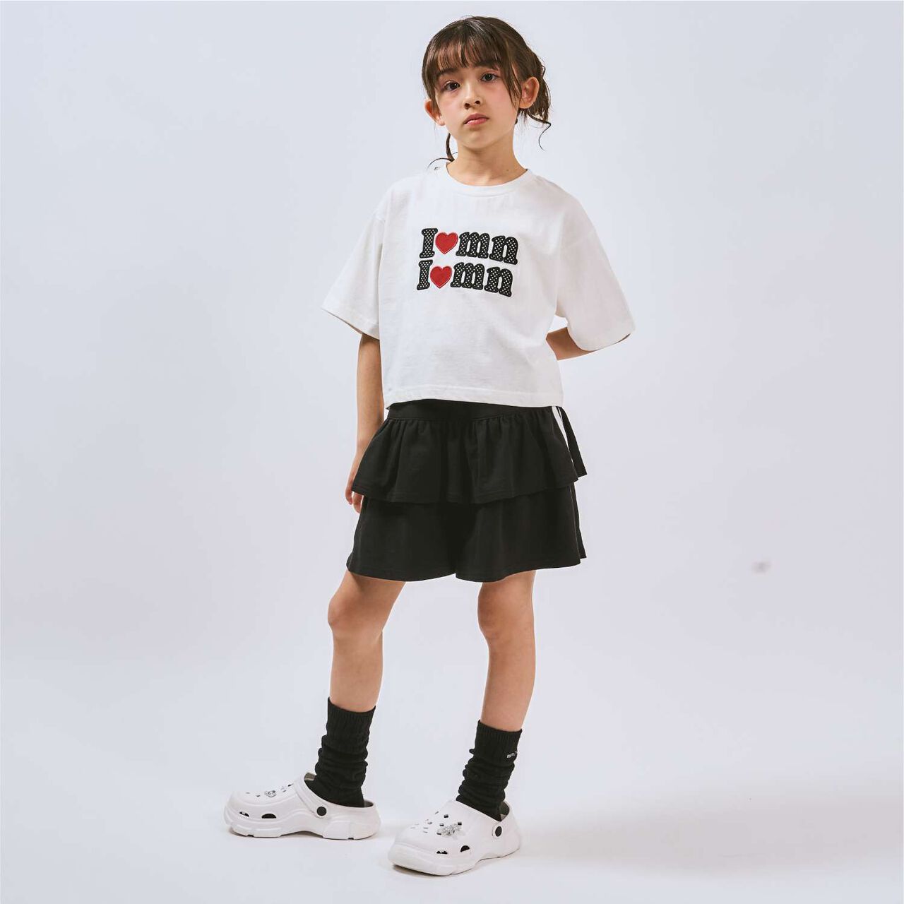 100% Cotton Logo Appliqu&eacute; Cropped Short Sleeve T-Shirt,Black, large image number 6