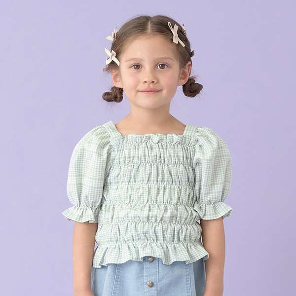 Gingham Check Shirred Puff Blouse | Narumiya Official Global
