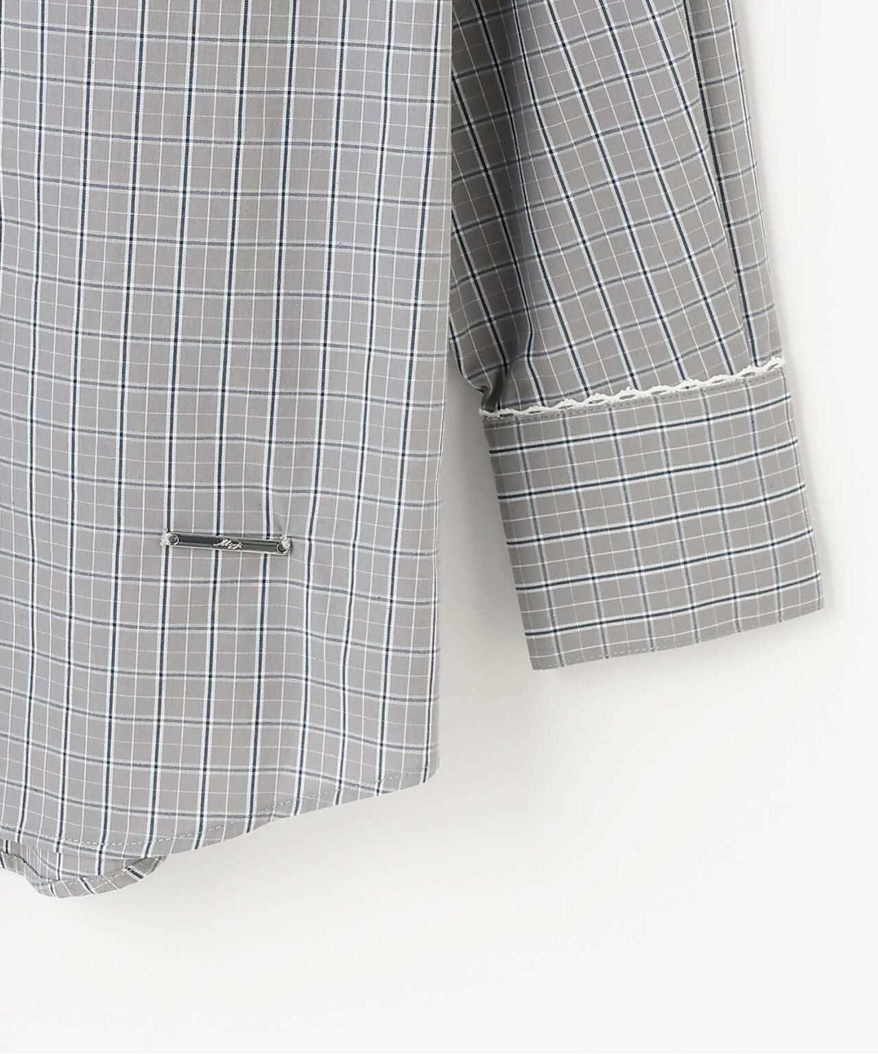Checkered Shirt with Logo Plate [Korean Fashion],Gray, large image number 13