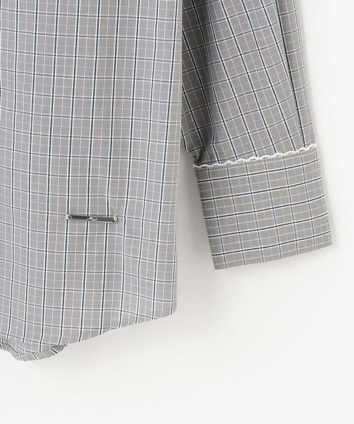 Checkered Shirt with Logo Plate [Korean Fashion],Gray, medium image number 13