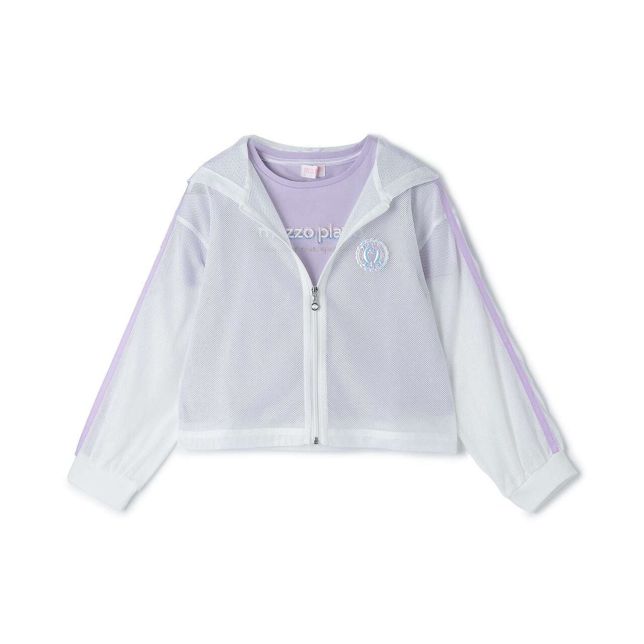 Mesh Zip Hoodie & Shoulder-Opening T-Shirt Set,Pearl white, large image number 0