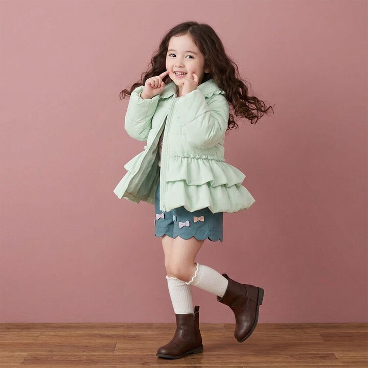Frill Ribbon Padded Blouson,Light green, medium image number 3