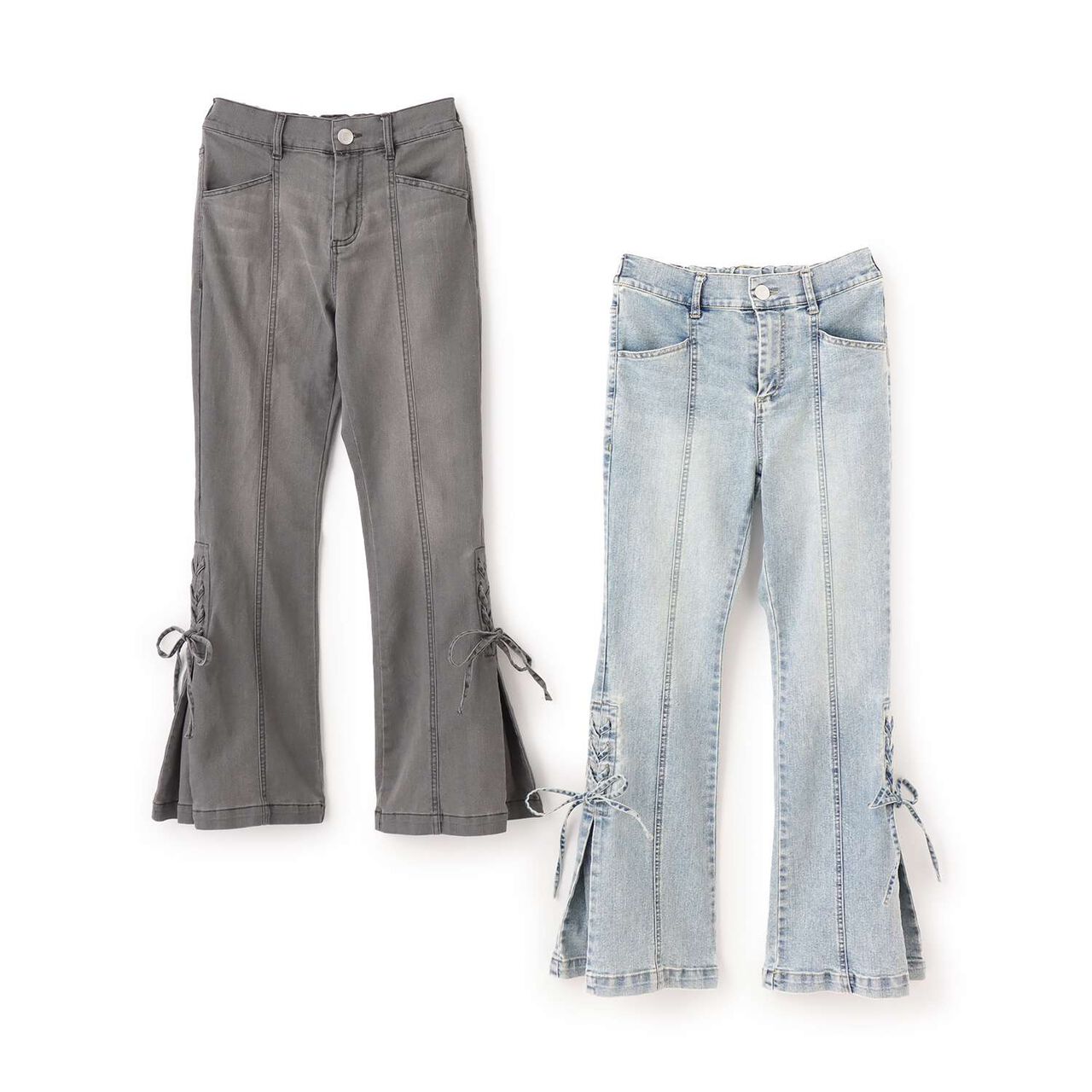 Lace-Up Flare Denim Pants,Gray, large image number 8