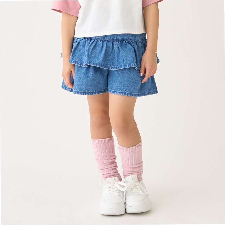 Denim Tiered Skirt with Shorts,, medium