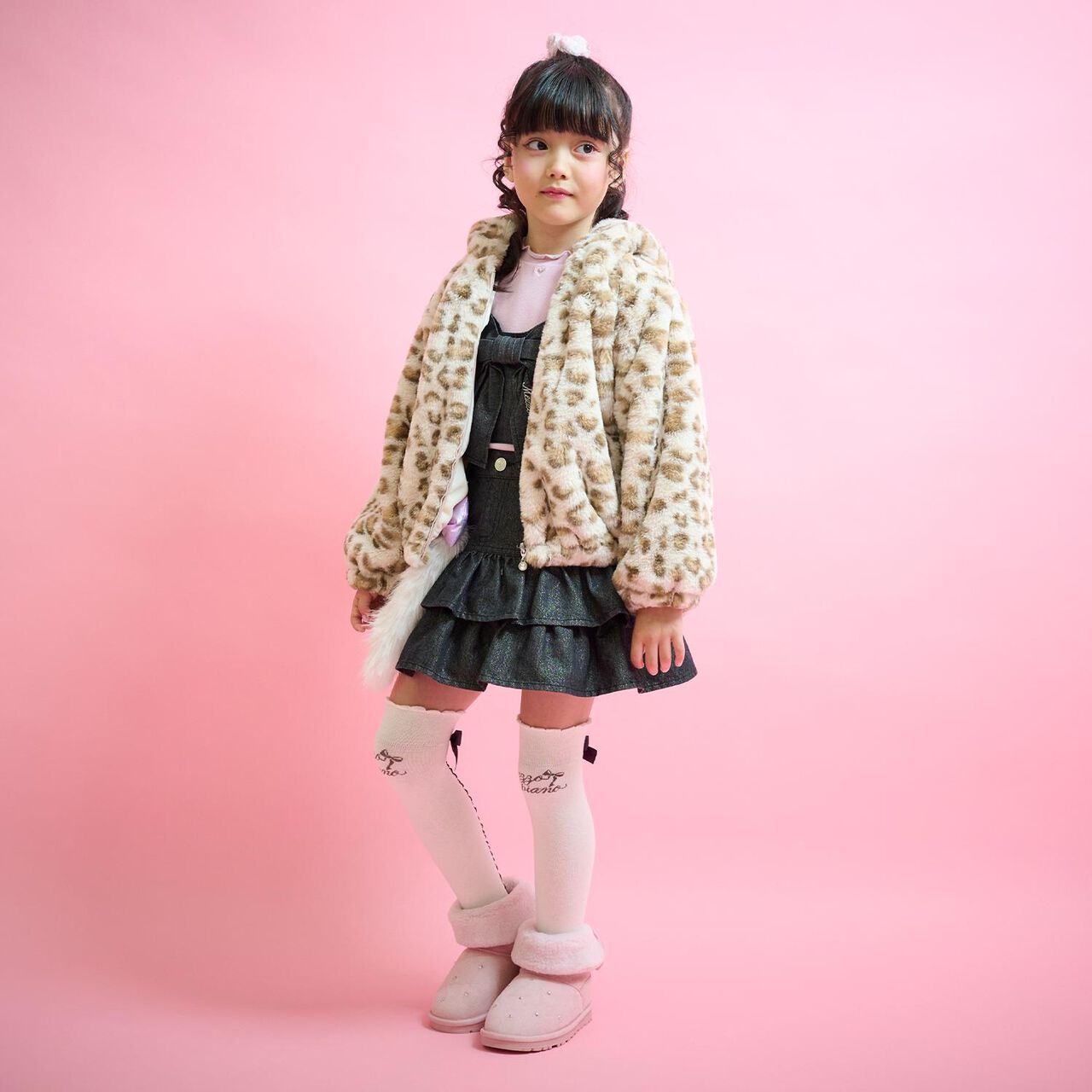 Leopard Print Faux Fur Bomber Jacket,Beige, large image number 11