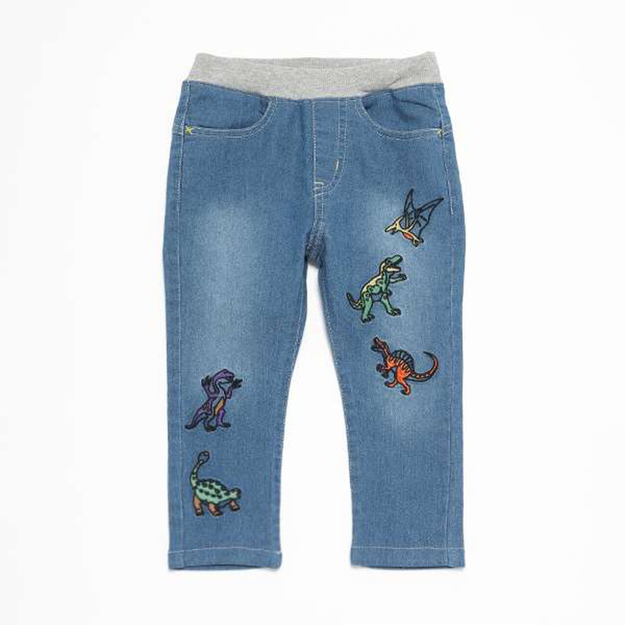 Dinosaur Embroidery Long Tapered Pants,Navy, large image number 0