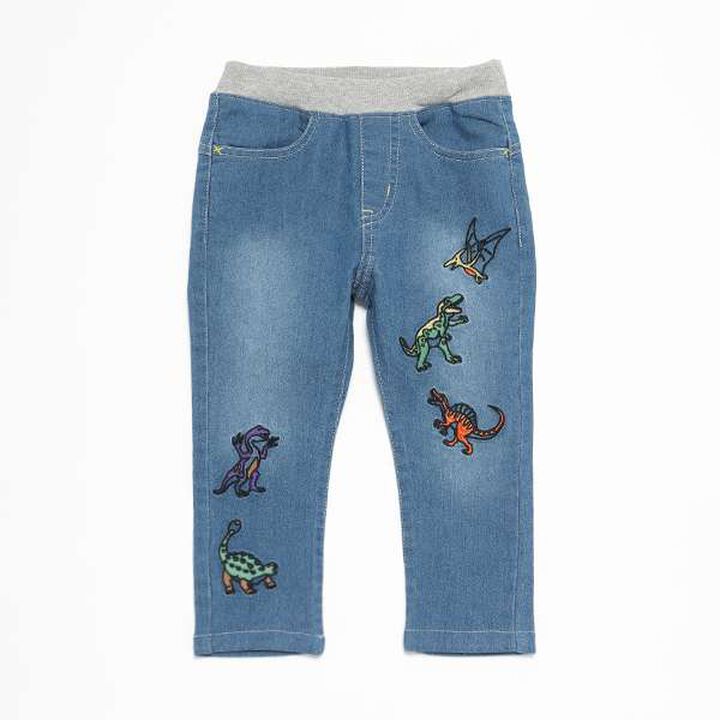 Dinosaur Embroidery Long Tapered Pants,Navy, medium image number 0