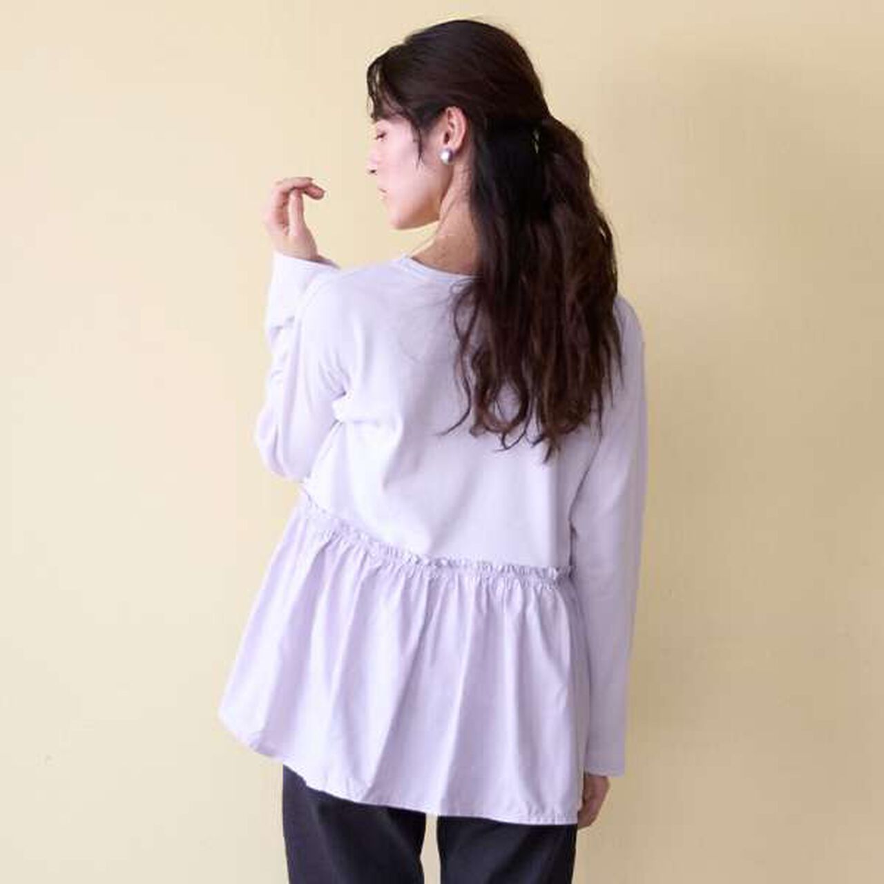 [Link] Ribbon Peplum Long T-Shirt,Ivory, large image number 13