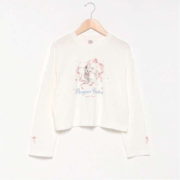 [GOOD PRICE] Bonjour Chaton Long-Sleeve T-Shirt,Black, medium image number 2
