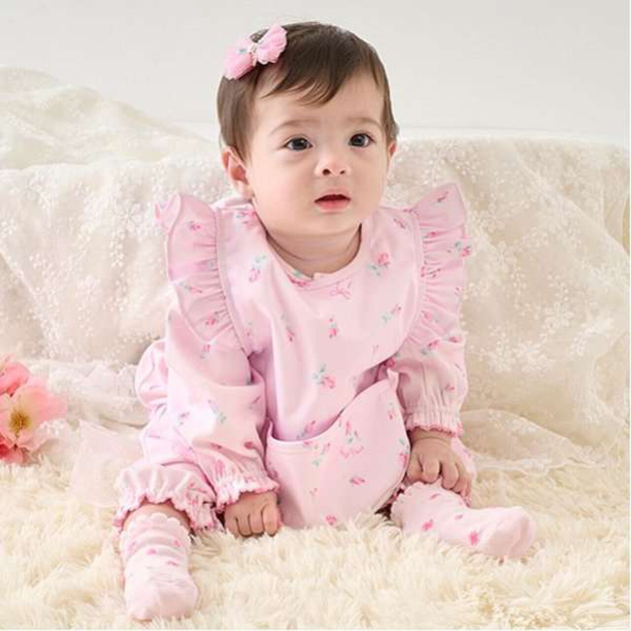 Rosebud Pattern Feeding Bib,Light pink, large image number 4