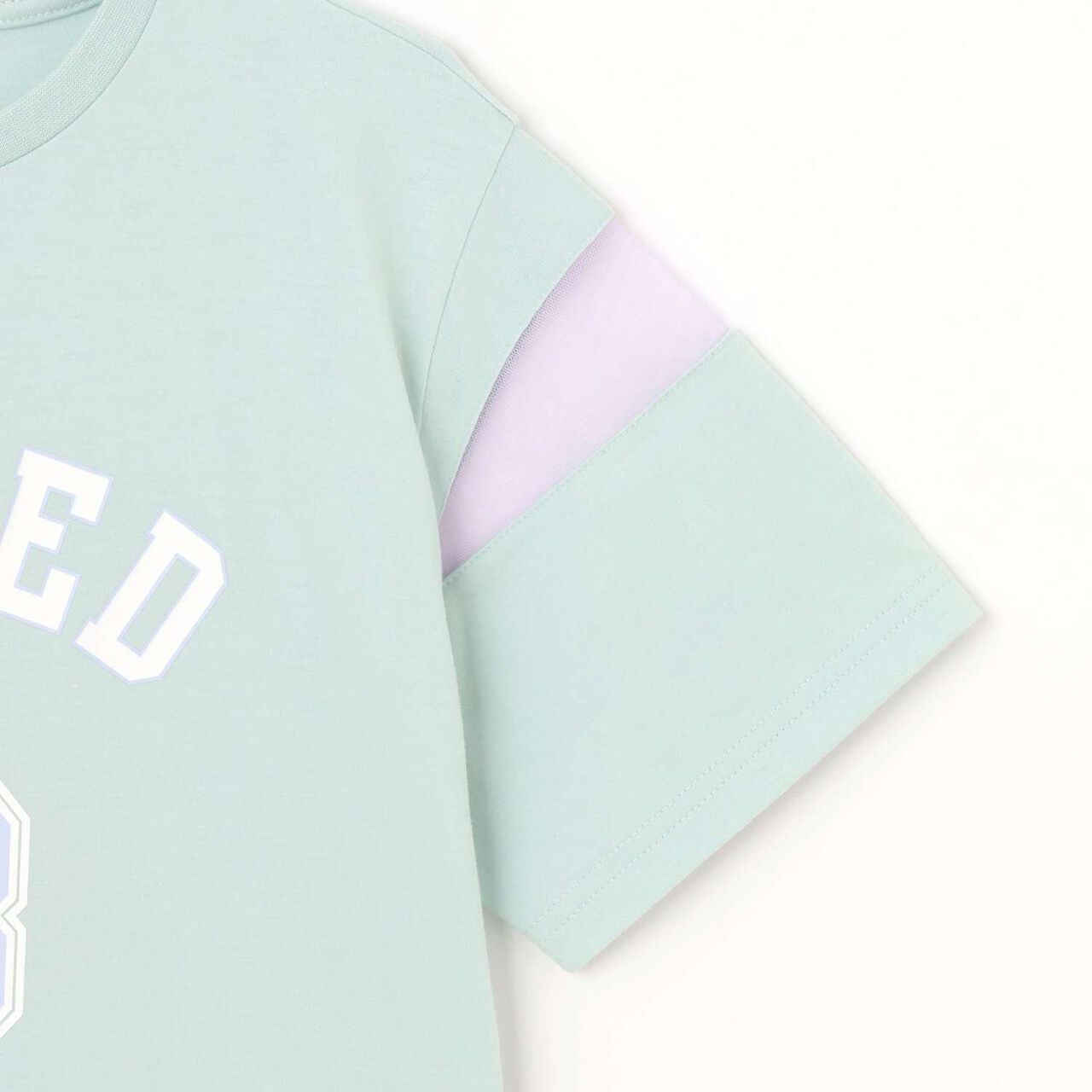 Tulle Sleeve Color Block Numbered Short Sleeve T-Shirt,Emerald green, large image number 4