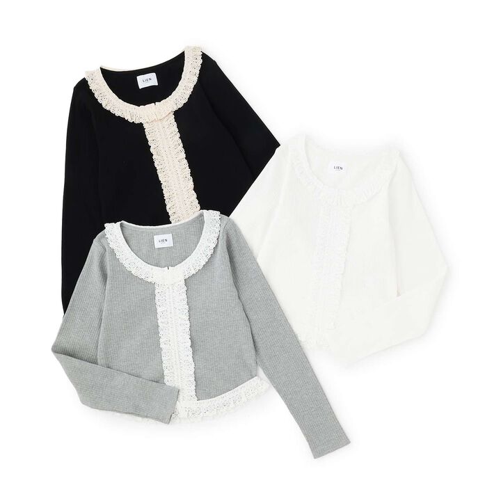 Parent-Child Matching Lace Frill Ribbed Long-Sleeve T-Shirt,Black, medium image number 13