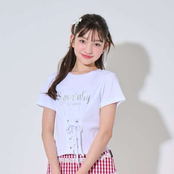 [Featured in Q-Gal] Front Lace-up T-shirt,Off white, medium image number 0