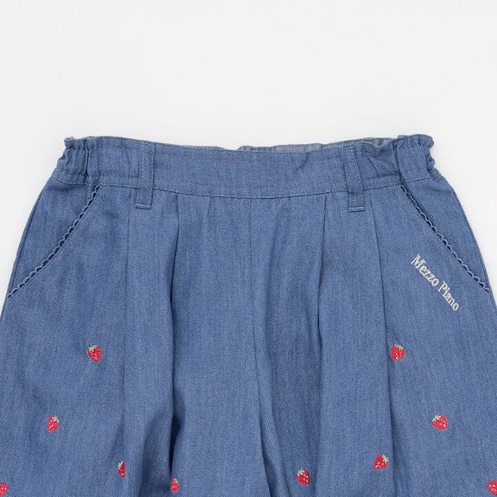Denim Gingham Strawberry Embroidery Culotte Skirt,Navy, medium image number 2