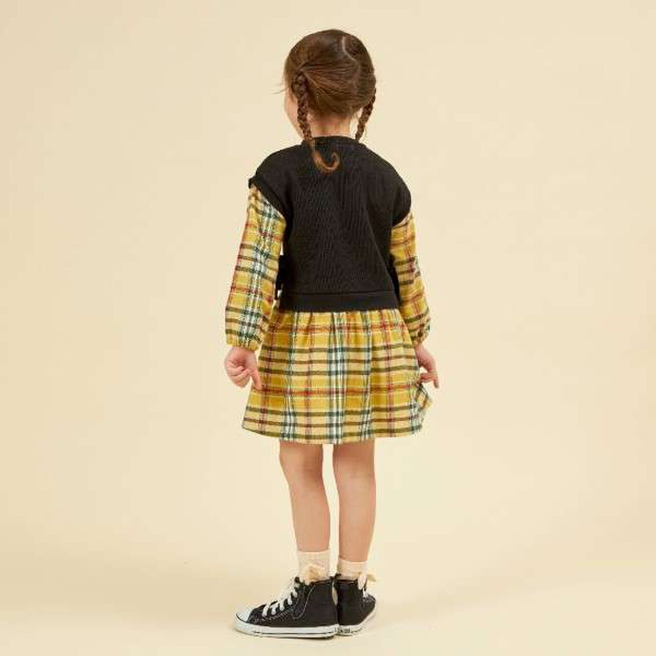 KP Layered Check One-Piece Dress [90-160],Black, large image number 7