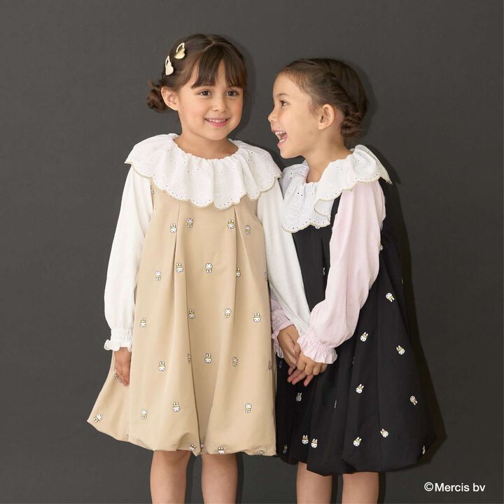 Miffy Embroidered All-Over Pattern Balloon One-Piece Dress,Black, medium image number 25