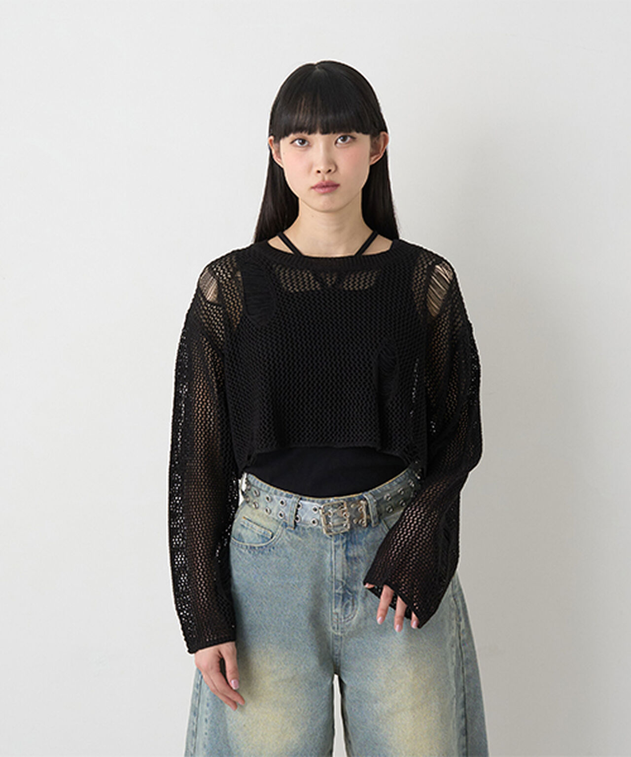 Damaged Mesh Knitwear,Ivory, large image number 14