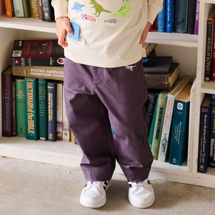 Dinosaur Embroidery Long-Length Wide Straight Pants,Charcoal gray, medium image number 0