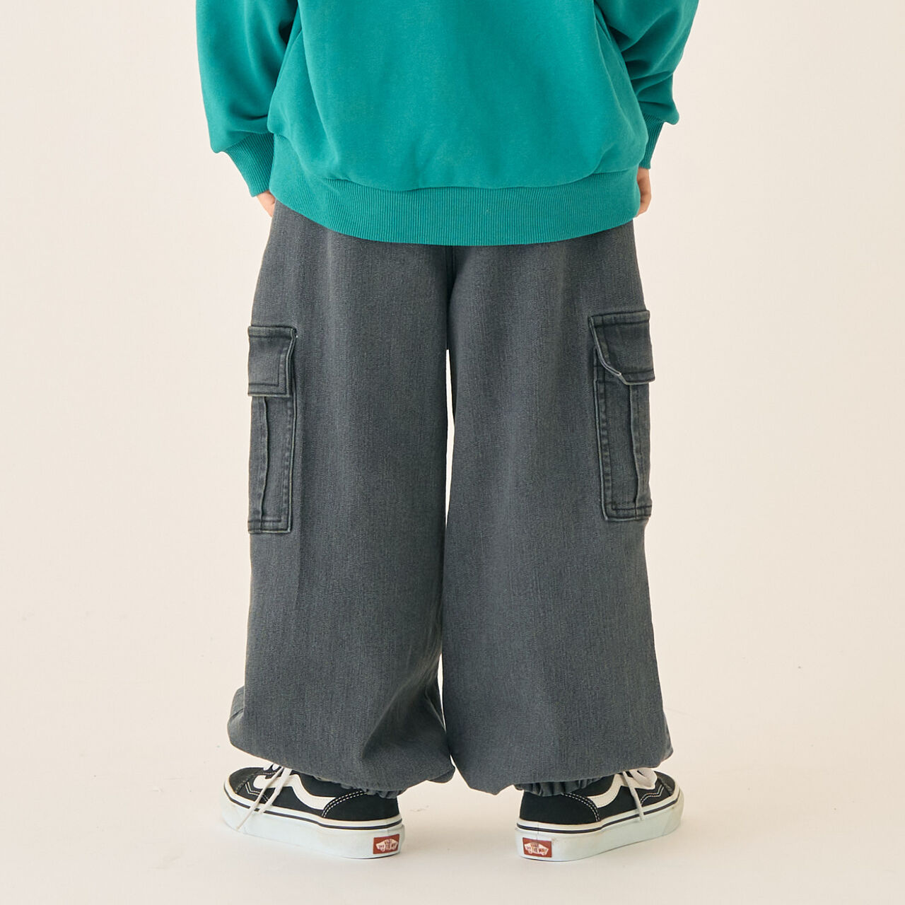 Stretch Denim Cargo Pants,Black, large image number 8