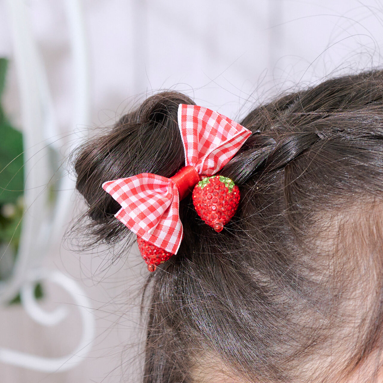 Strawberry Ribbon Hair Ponytail Holder,Light pink, large image number 6