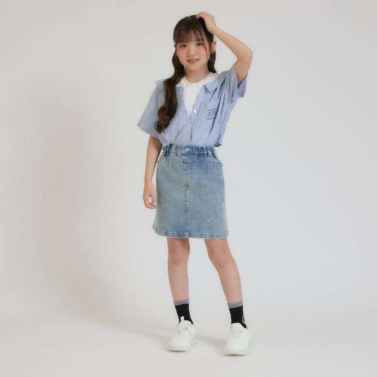 Line Stretch A-Line Skirt,Sax blue, large image number 19