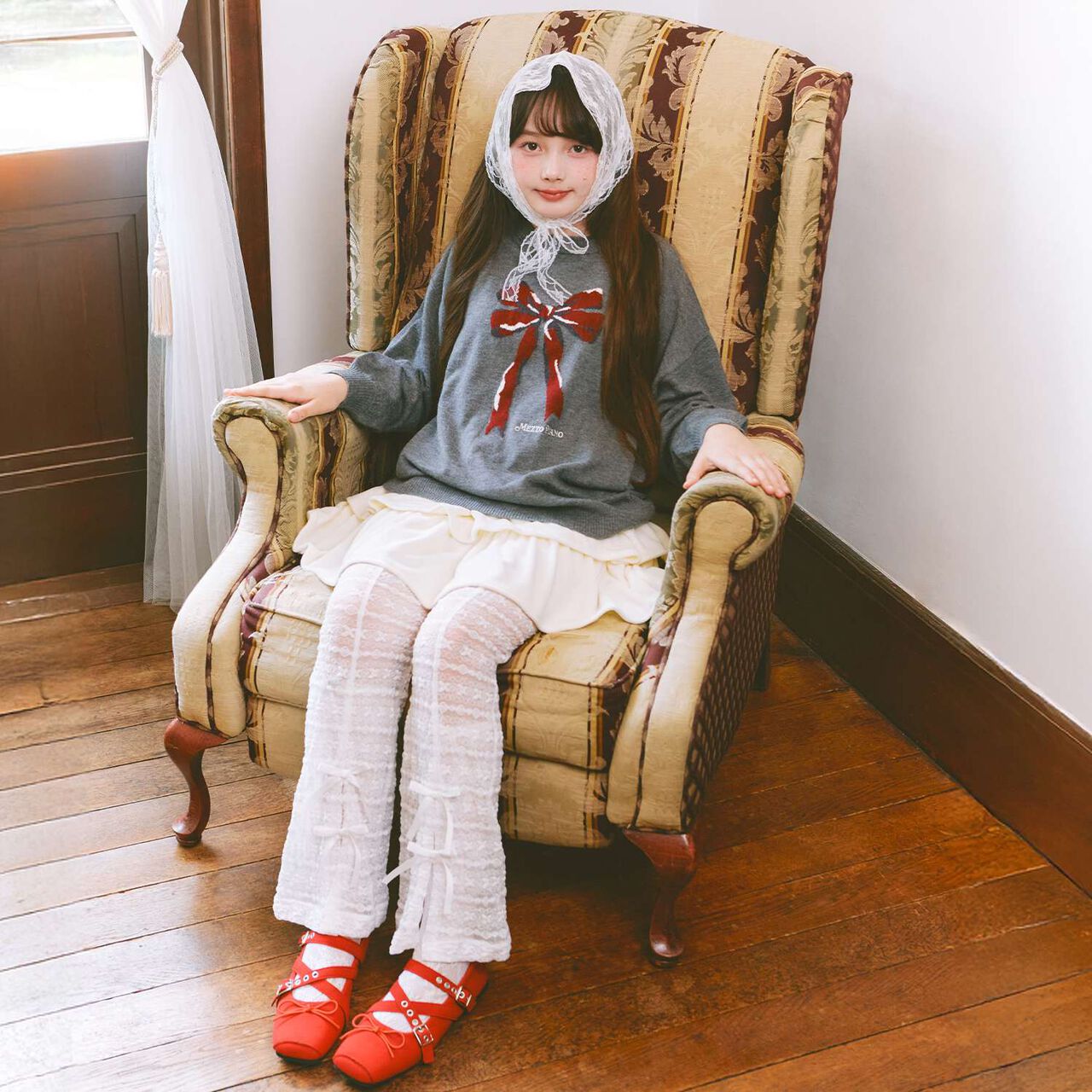 Tiered Skirt & Lace Pants Set,Ivory, large image number 13