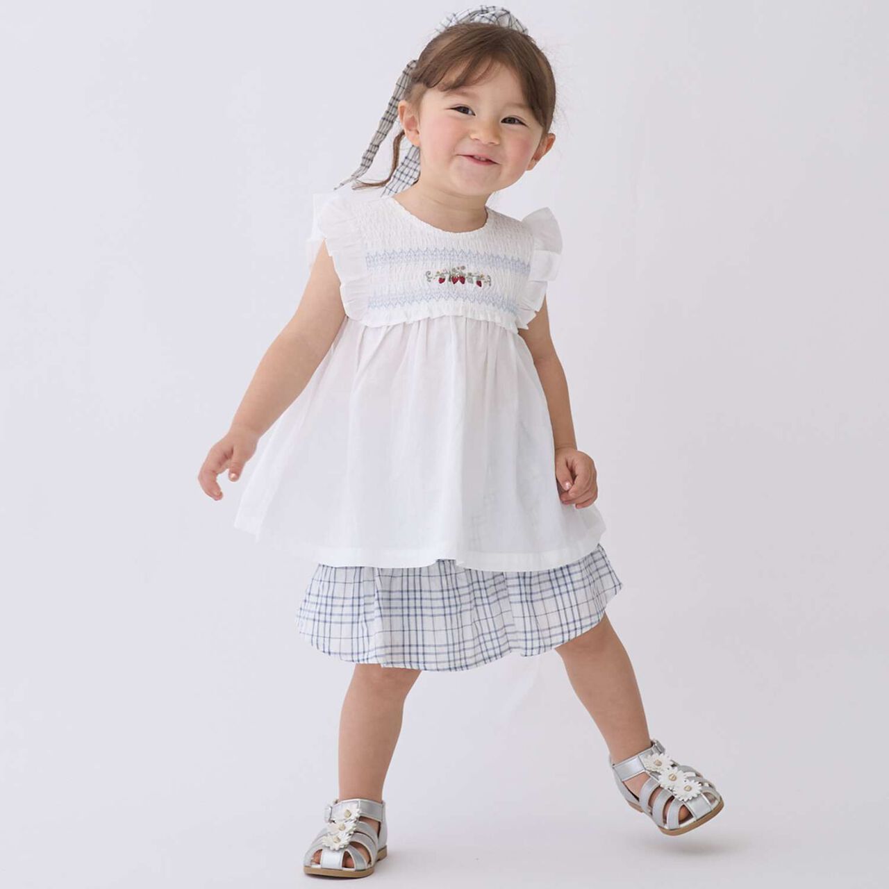 Link Strawberry Embroidery Shirred Tunic,Blue gray, large image number 3