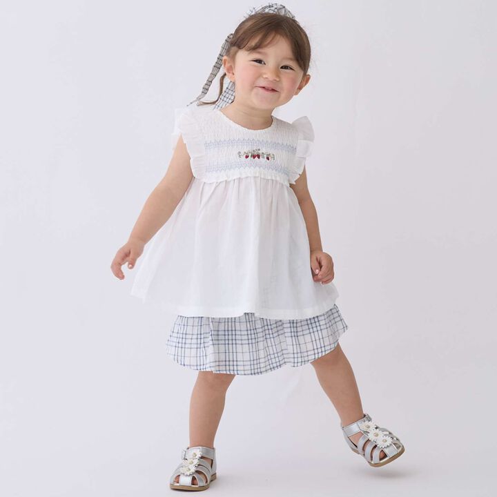 Link Strawberry Embroidery Shirred Tunic,Blue gray, medium image number 3