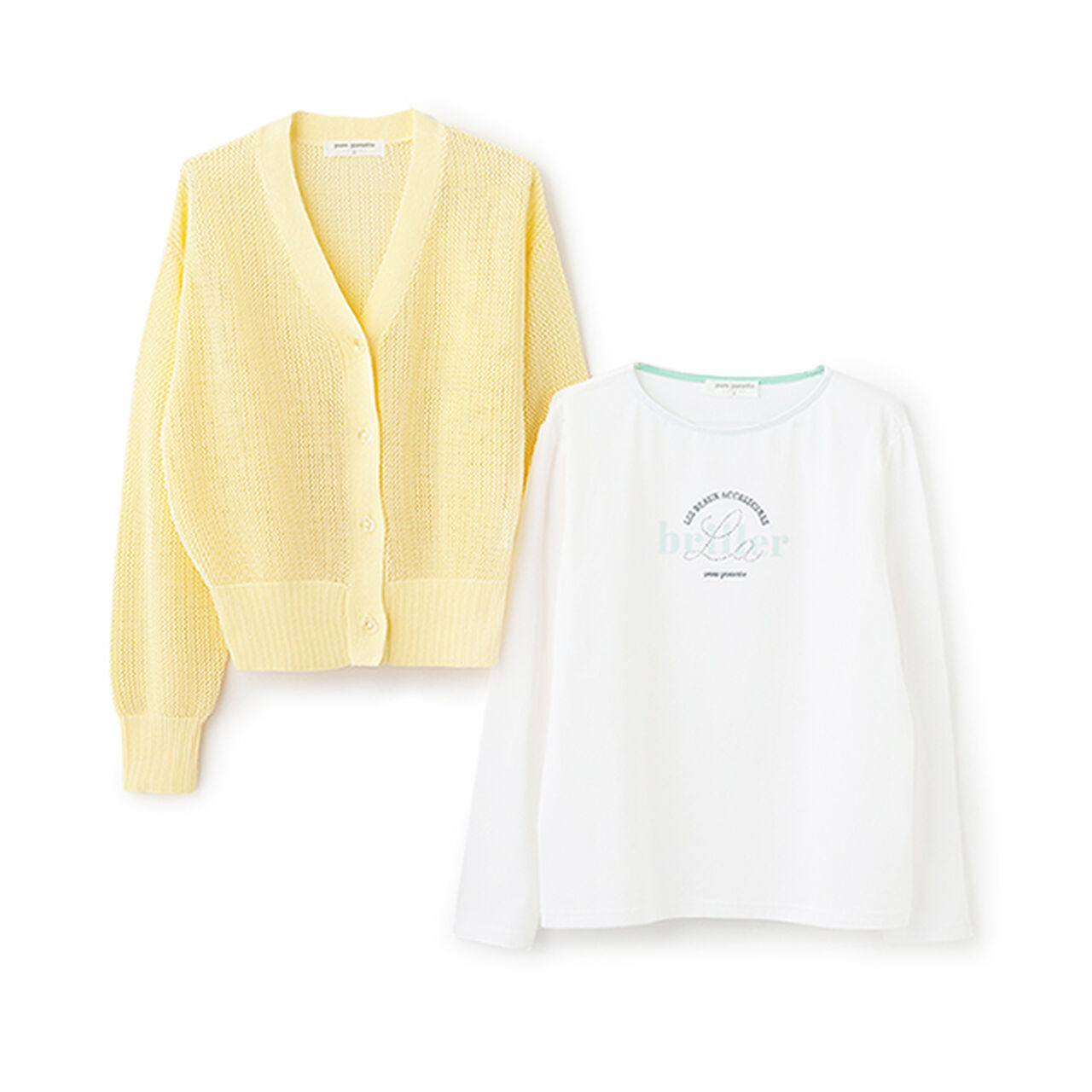 Mesh Knit Cardigan and Long Sleeve T-Shirt Set,Cream, large image number 12