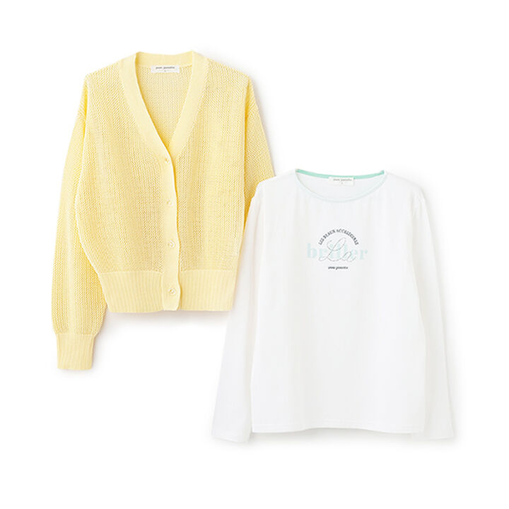 Mesh Knit Cardigan and Long Sleeve T-Shirt Set,Cream, medium image number 12