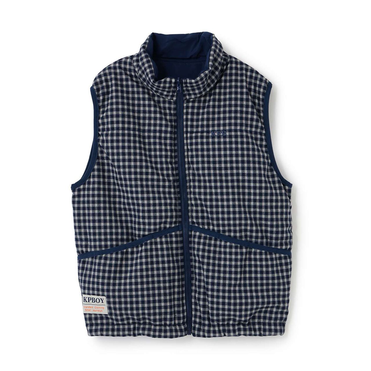 [Reversible] Taffeta &times; Check Vest,Navy, large image number 7