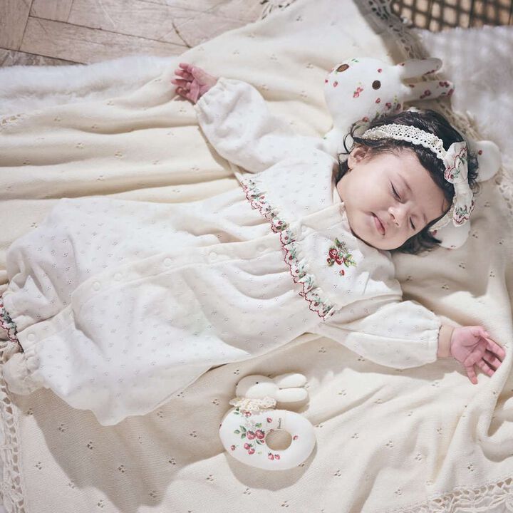 Wild Strawberry Yoke Switch 2WAY Romper [Organic] [Made in Japan],Pearl white, medium image number 1