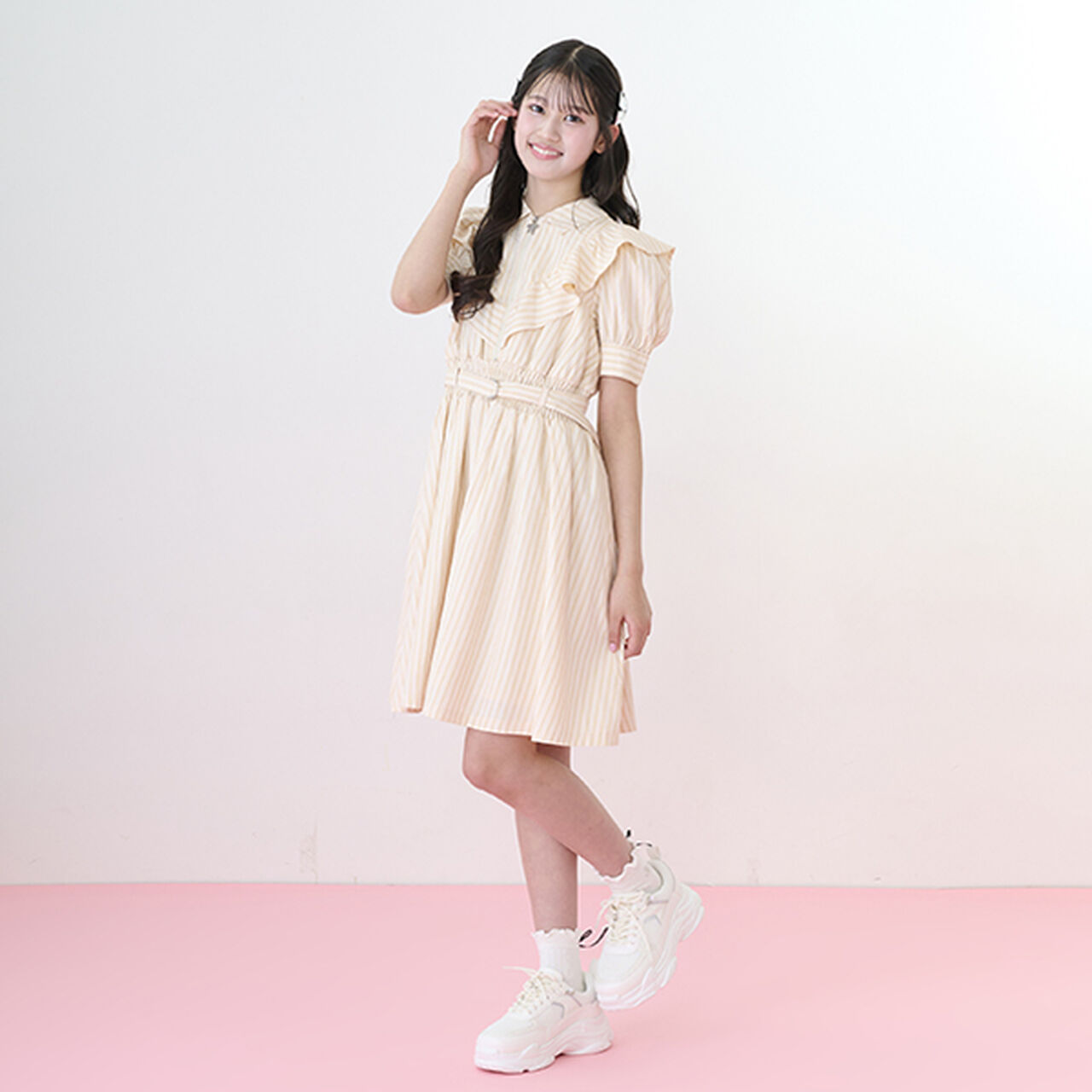 Half-Zip Frill One-Piece Dress,Sax blue, large image number 1