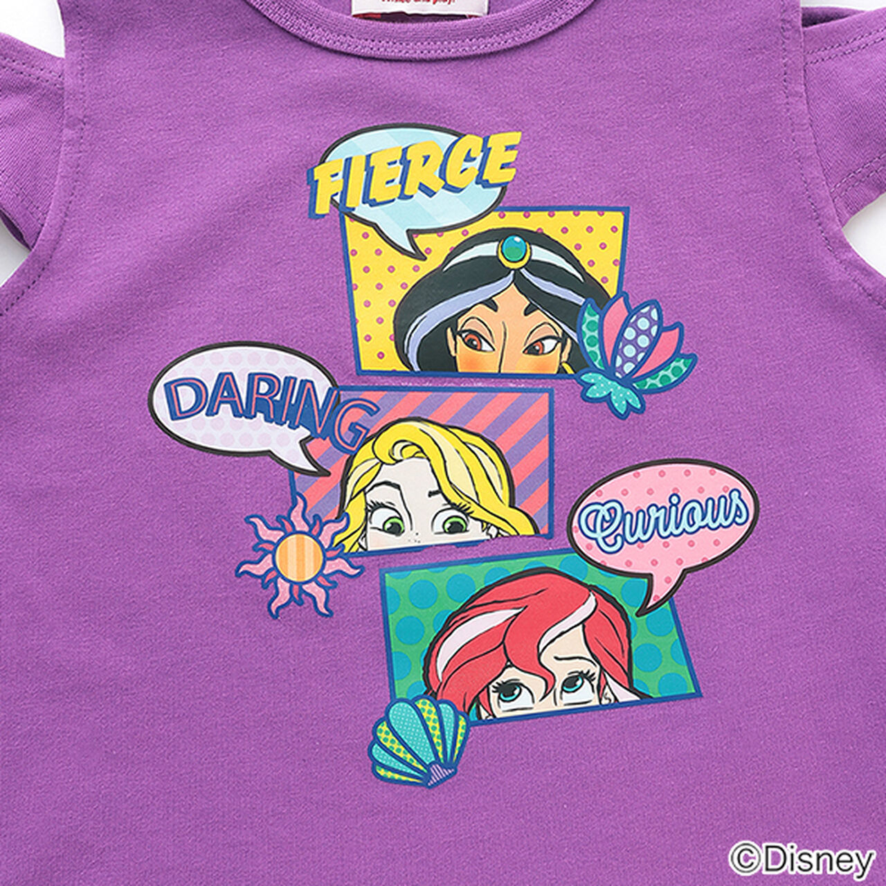 [Stain-resistant and Water-repellent] Disney Princess Off-Shoulder T-Shirt with Ribbon Sleeves,Green, large image number 3