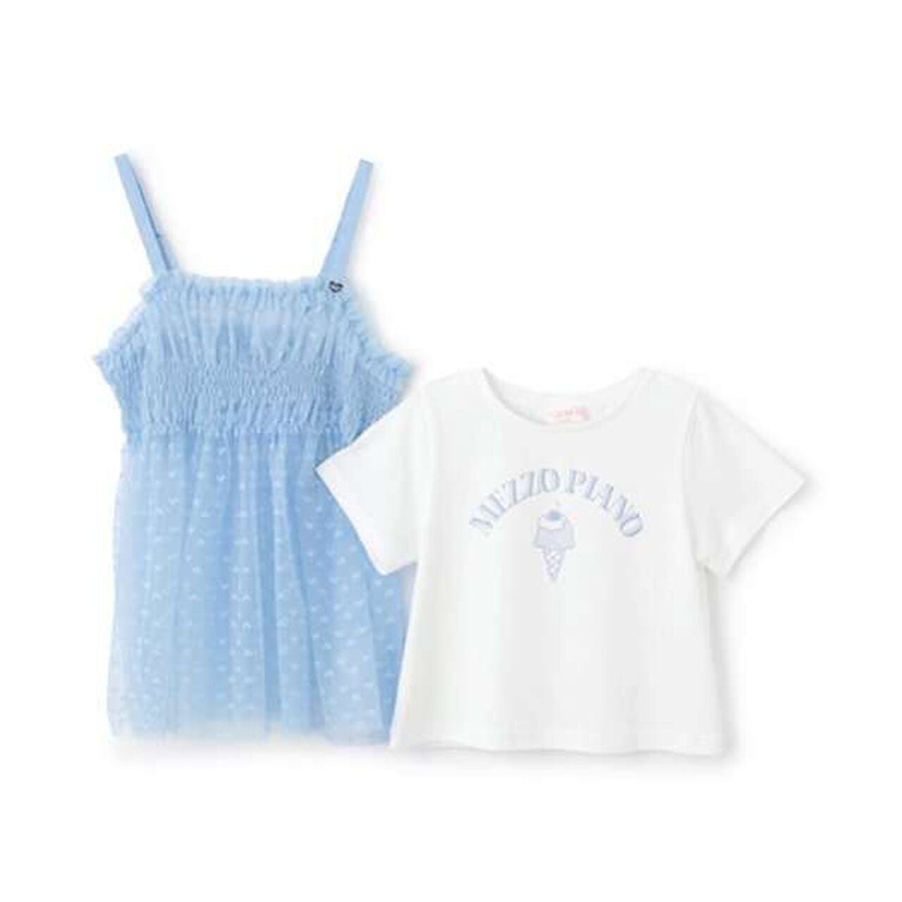 Tulle Tunic Layered Short Sleeve T-Shirt,Sax blue, large image number 2