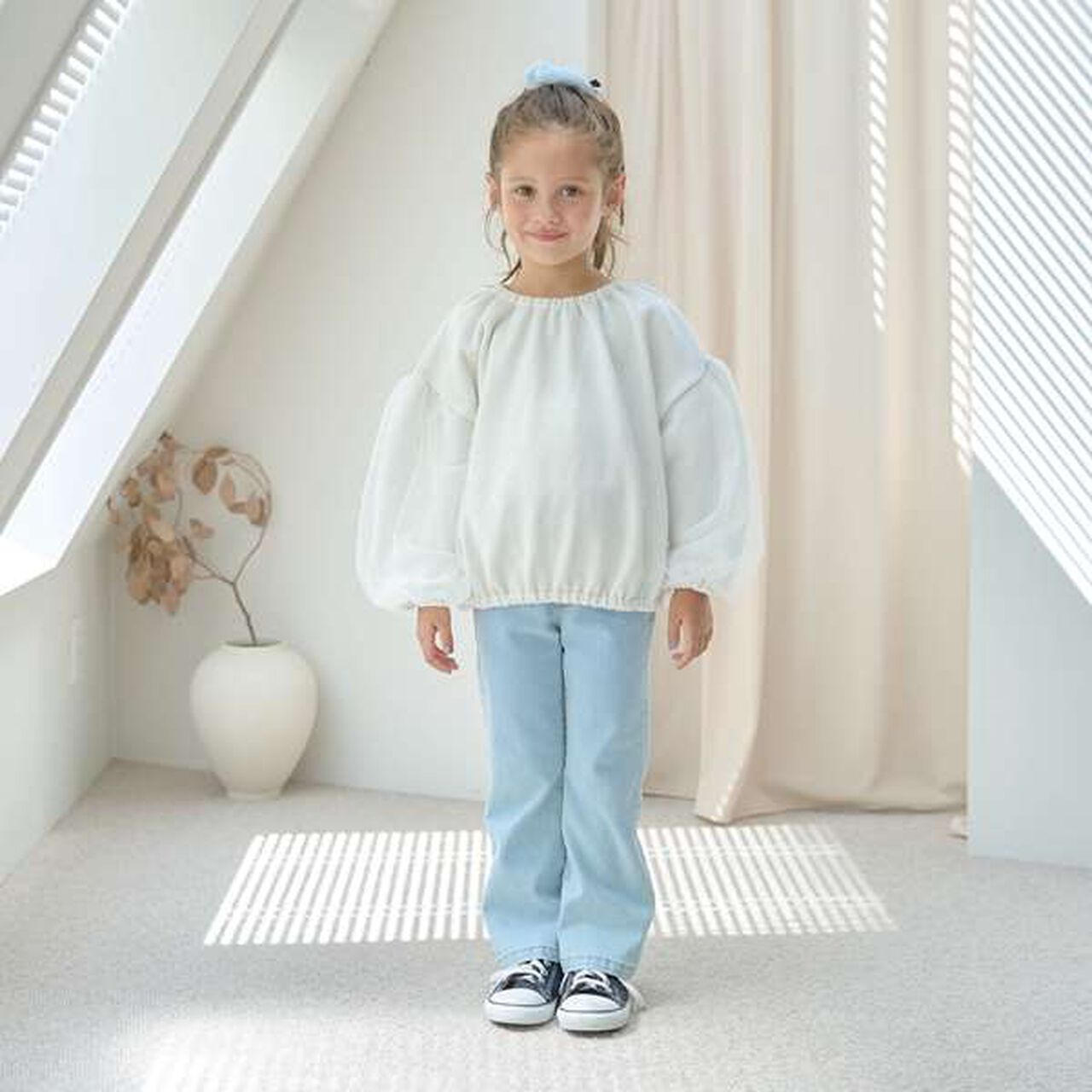 Wool Lined Tulle Sleeve Pullover,Top gray, large image number 17