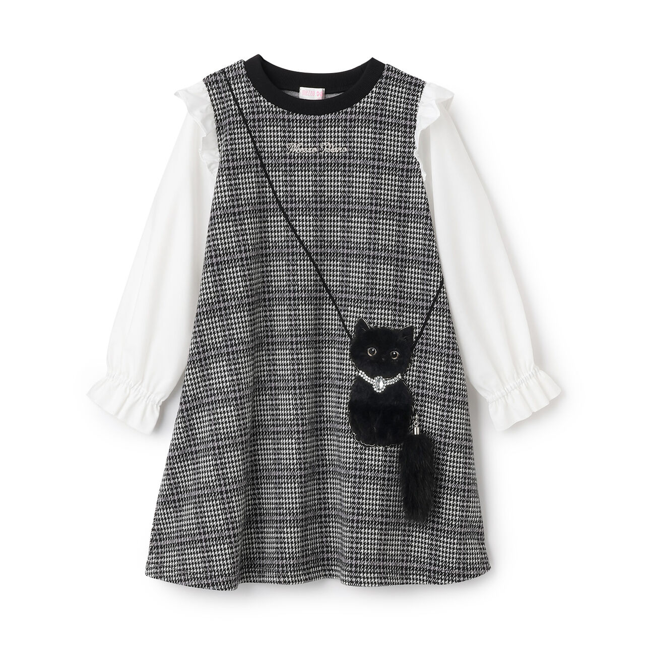 Cat Pochette-Style Check Jacquard One-Piece Dress,Sax blue, large image number 3
