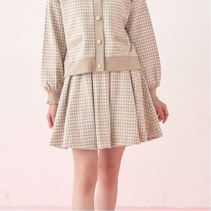 Houndstooth Jacquard Skirt Pants,Mocha tea, medium image number 0