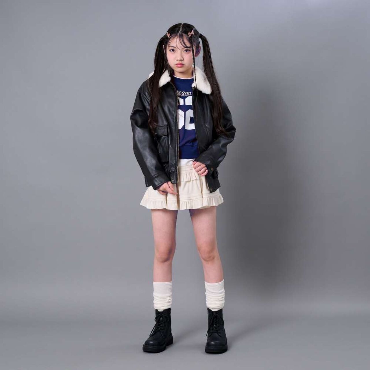 Faux Leather Jacket with Fur Collar,Black, large image number 2